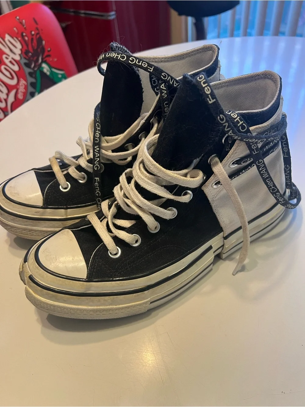 Converse Black and White High-Top Kids Sneakers with Cream Laces